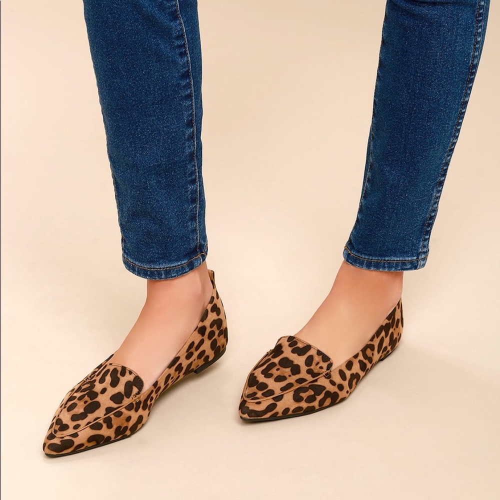 Lulus Emmy Leopard Suede Pointed Loafers Summer Shoes - Picture 4 of 4